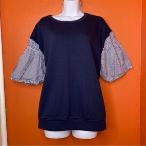 Free Assembly Blue Smocked Square Shoulder Blouse